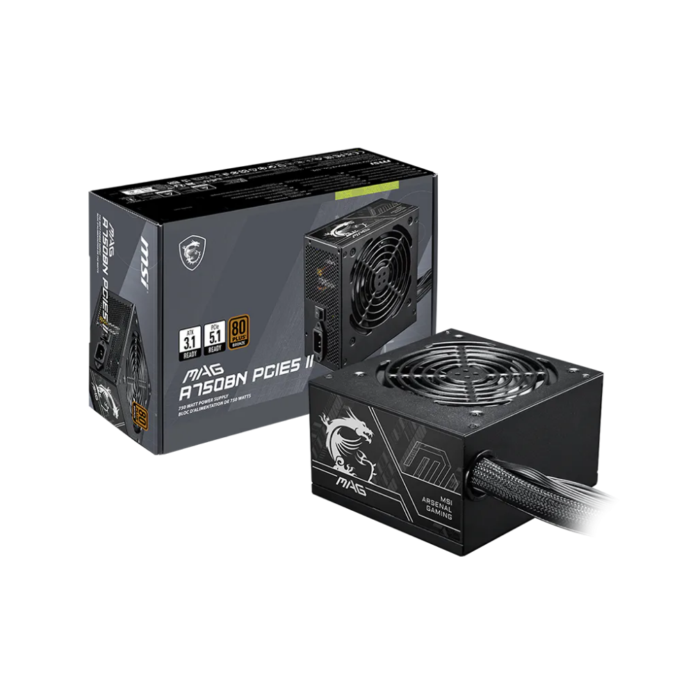 MSI  750W MAG A750BN PCIE5 II, 80+ BRONZE CERTIFIED, HYDRUALIC BEARING