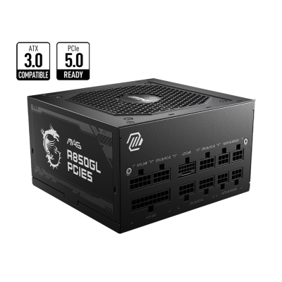 MSI  850W MAG A850GL PCIE5, 80+ GOLD CERTIFIED, FULL MODULAR CABLES, FLUID DYNAMIC BEARING