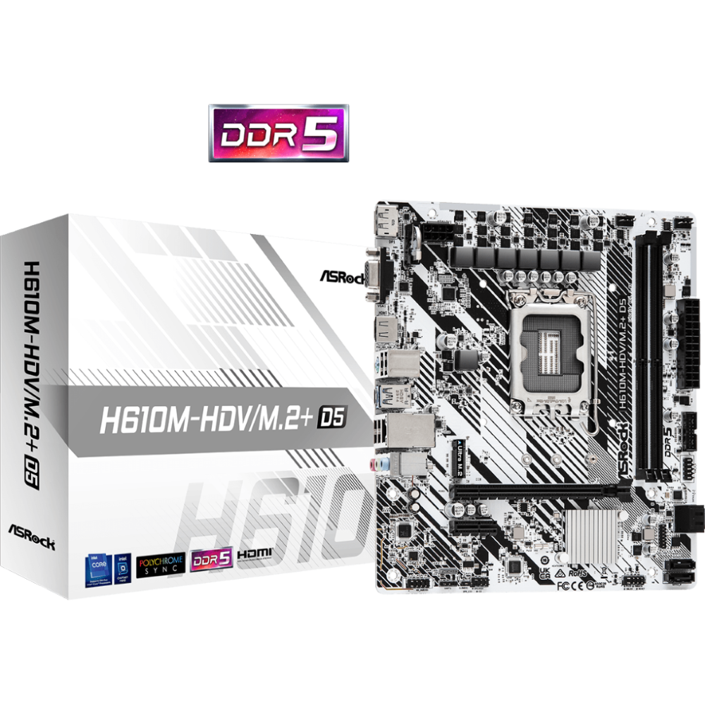 ASROCK  H610M-HDV/M.2+ D5, INTEL LGA1700, INTEL H610, Micro ATX